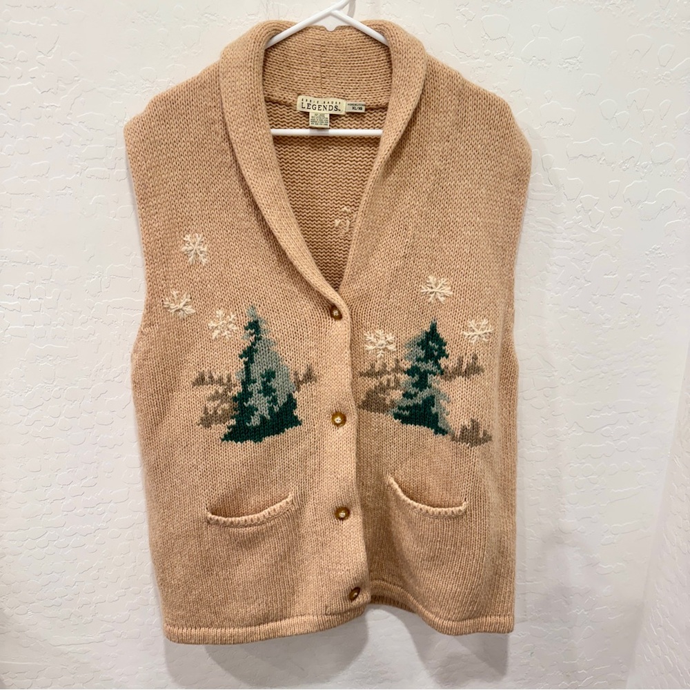 Tan Holiday Knit Vest with Forest Motif
